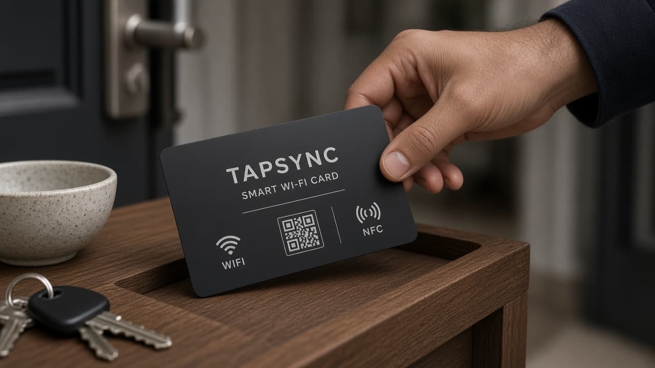 Picking up a TAPSYNC Smart Wi-Fi card by the door